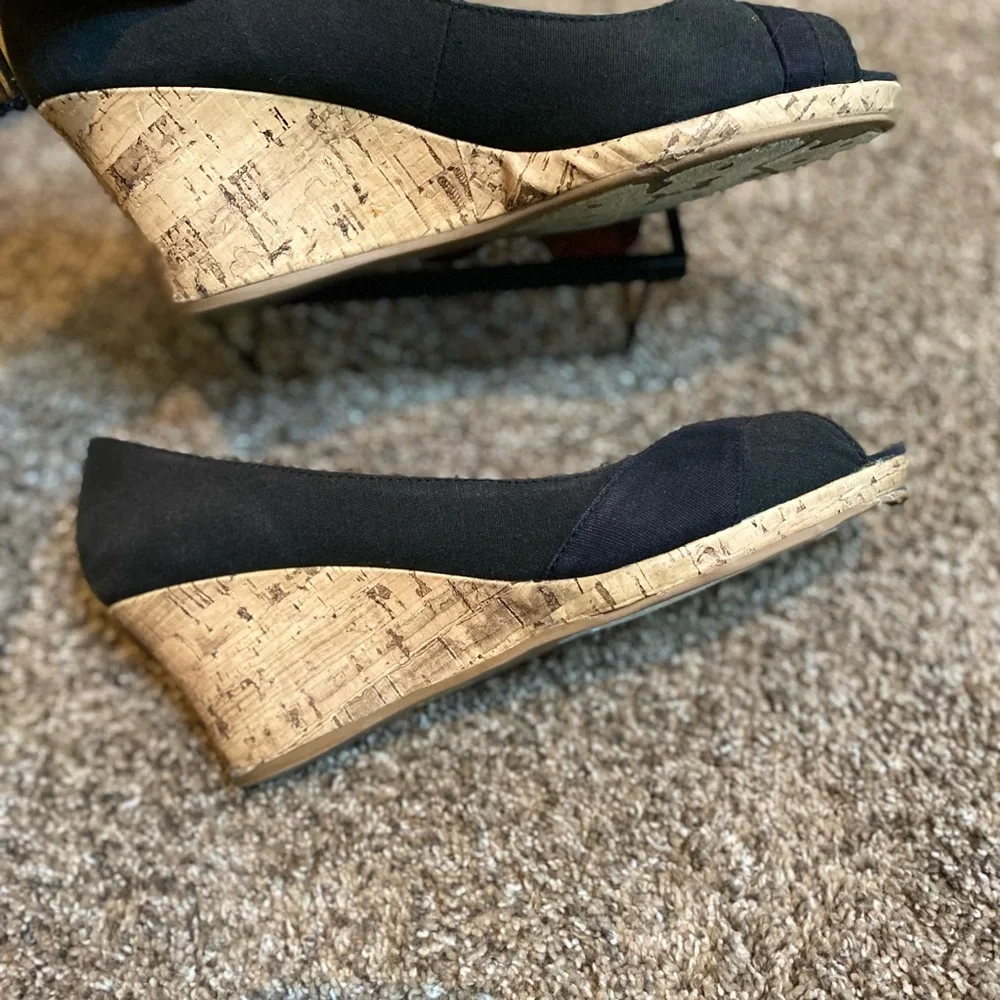 Black Wedge Peep-Toe Shoes
